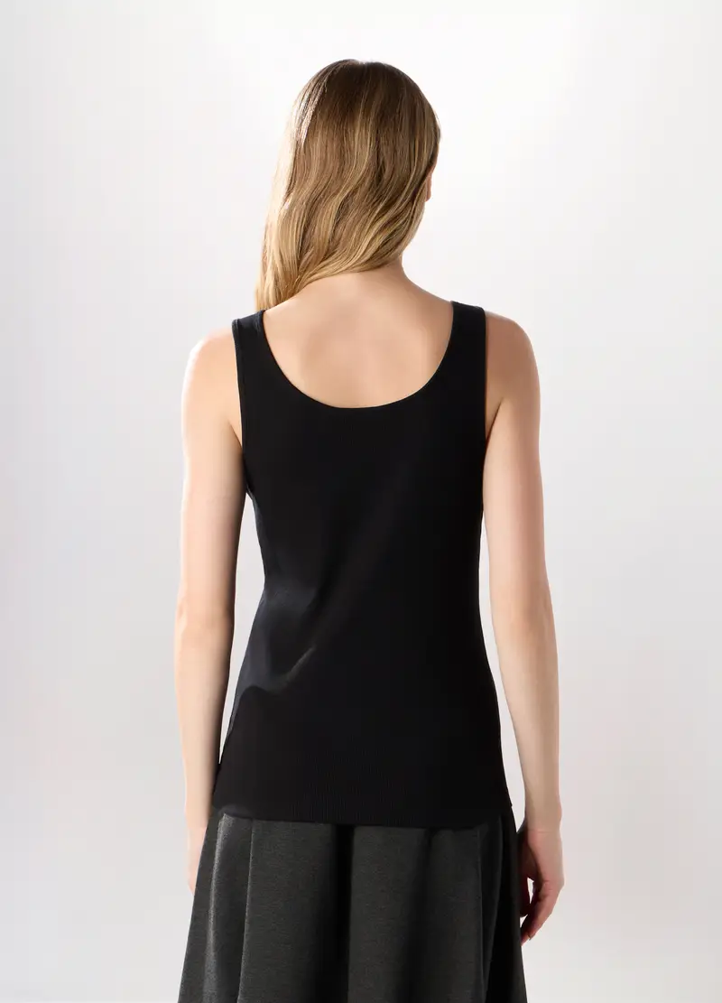 Canotta In Costina Di Puro Cotone Donna, Nero miniatura 2