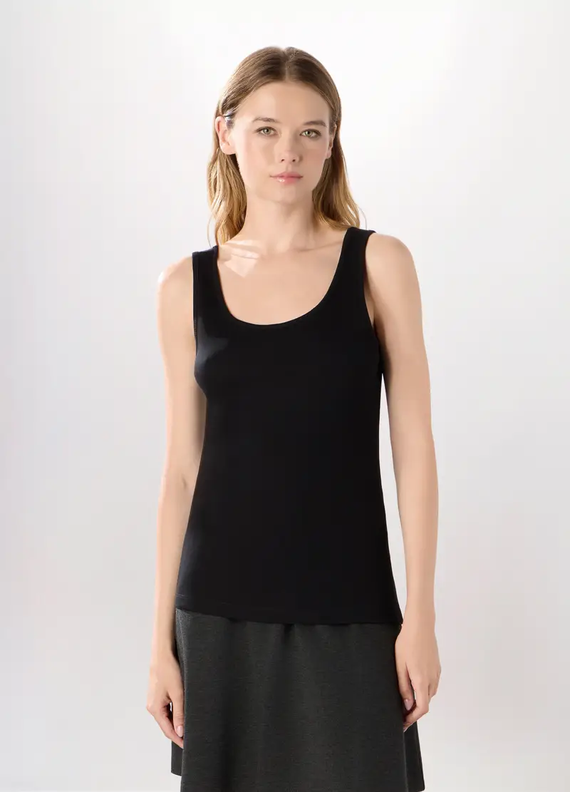 Canotta In Costina Di Puro Cotone Donna, Nero