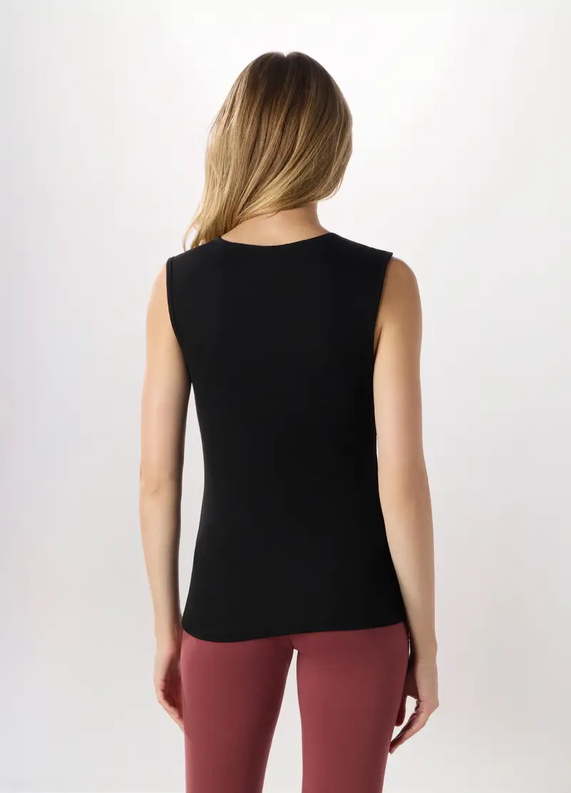 Canotta In Costina Di Puro Cotone Donna, Nero miniatura 2