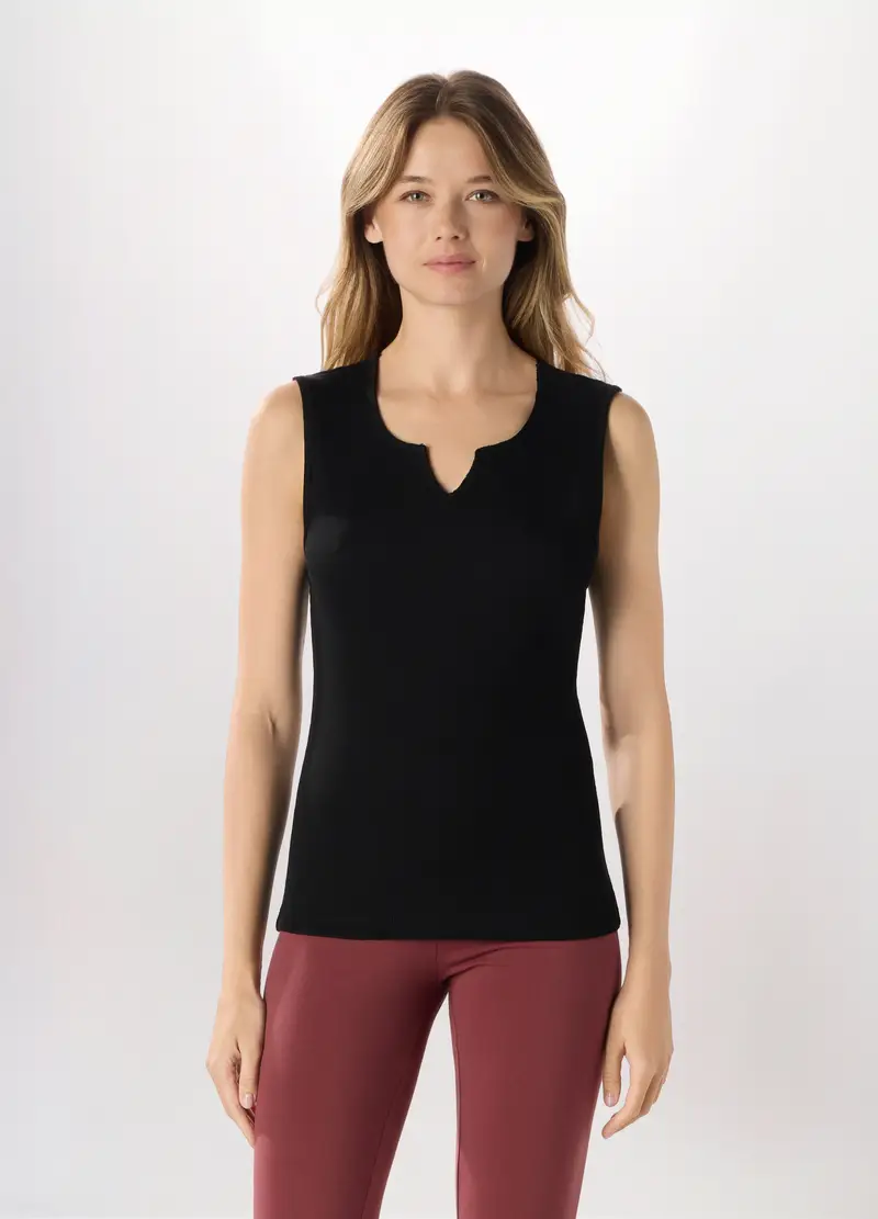 Canotta In Costina Di Puro Cotone Donna, Nero