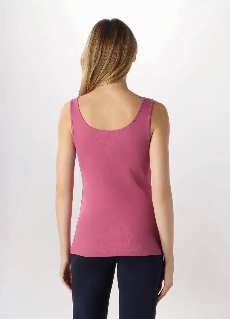 Canotta In Costina Di Puro Cotone Donna, Rosa pastello miniatura 2