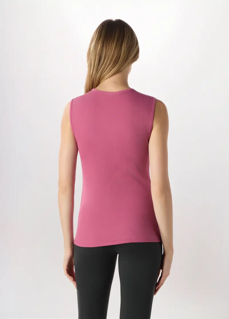 Canotta In Costina Di Puro Cotone Donna, Rosa pastello miniatura 2