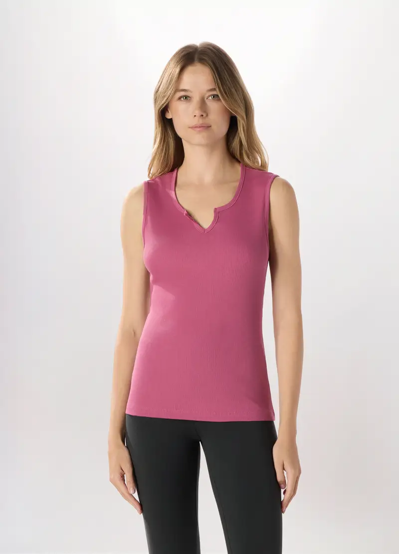 Canotta In Costina Di Puro Cotone Donna, Rosa pastello