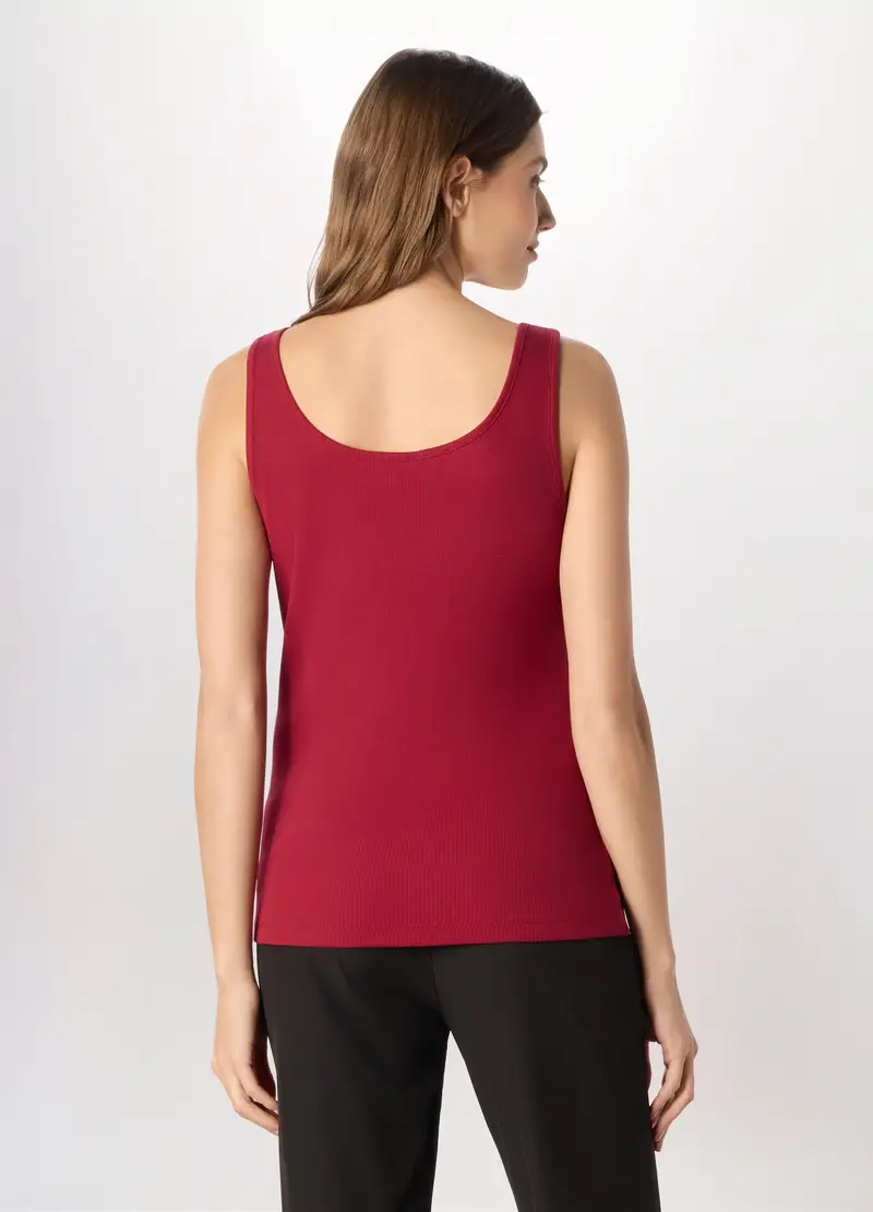 Canotta In Costina Di Puro Cotone Donna, Rosso aragosta miniatura 2