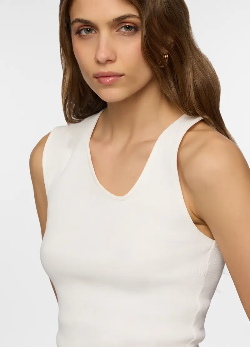 Canotta In Costina Donna, Bianco gesso miniatura 3