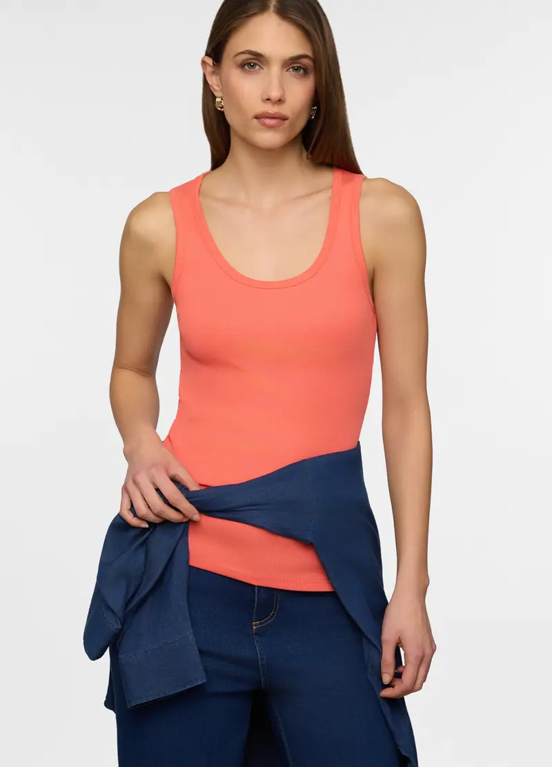 Canotta In Costina Donna, Rosa corallo