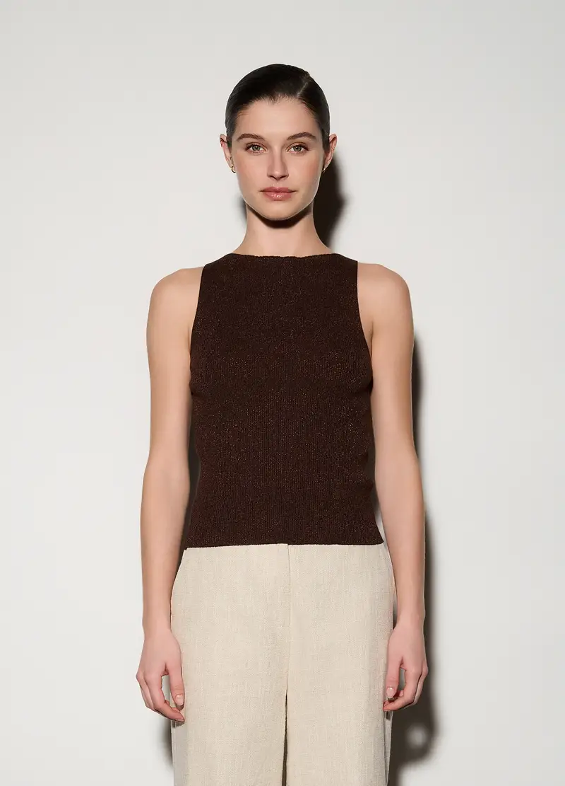 Canotta In Costina Donna, Unisex, Marrone scuro miniatura 2