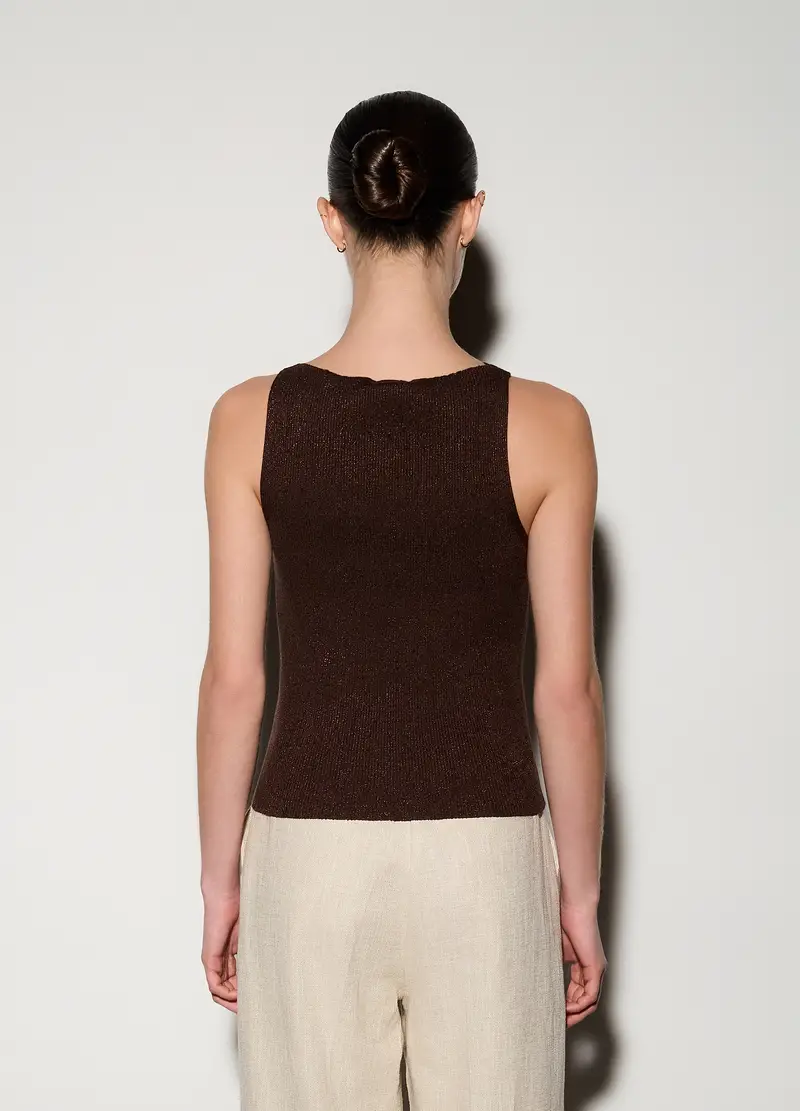 Canotta In Costina Donna, Unisex, Marrone scuro miniatura 3