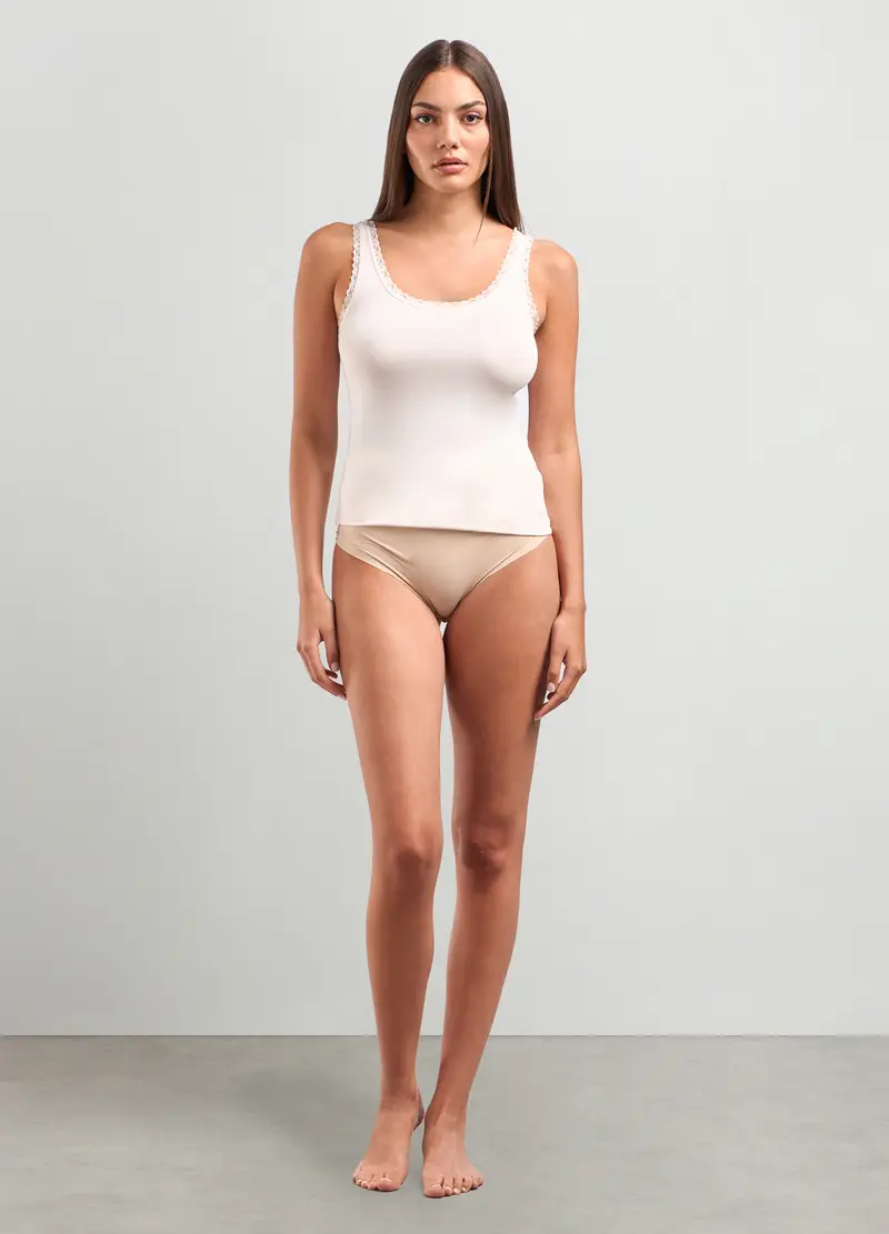 Canotta In Cotone Stretch Donna, Bianco avorio