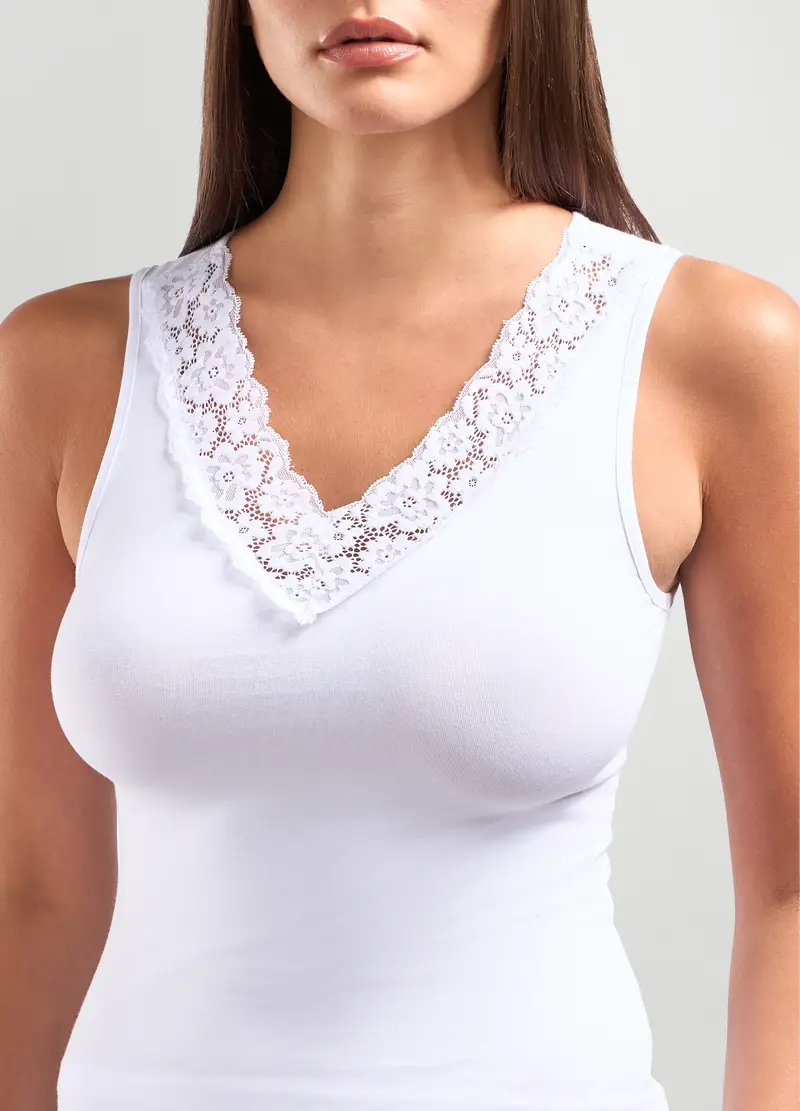 Canotta In Cotone Stretch Donna, Bianco gesso miniatura 3