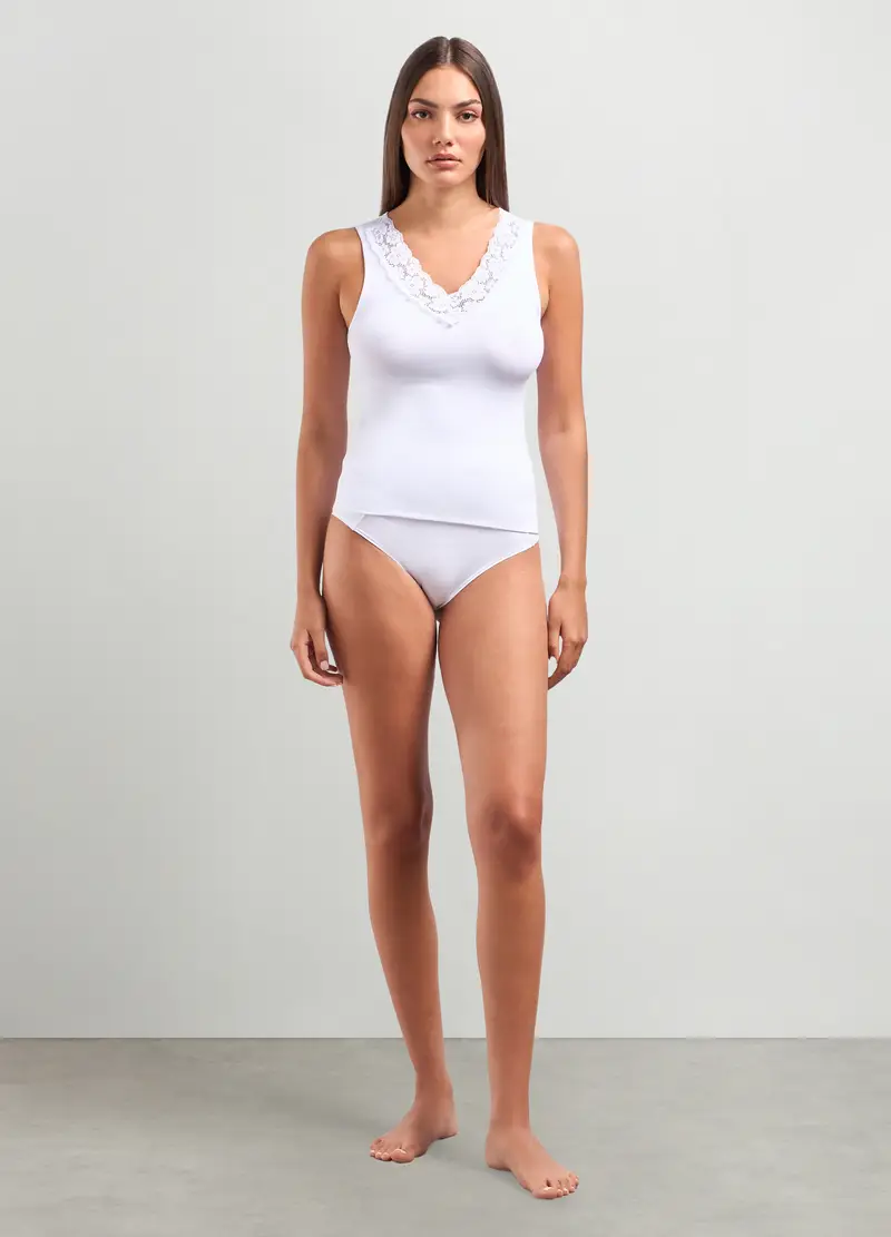 Canotta In Cotone Stretch Donna, Bianco gesso