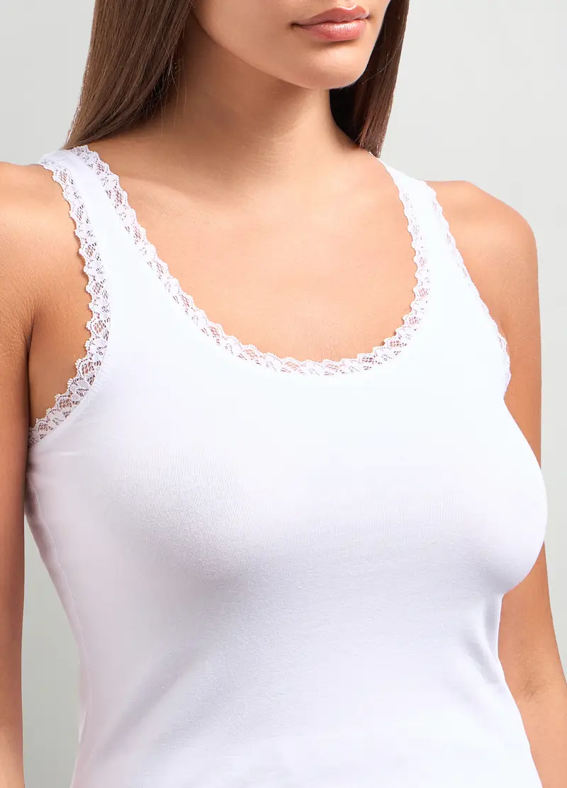 Canotta In Cotone Stretch Donna, Bianco gesso miniatura 3