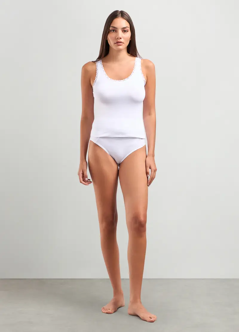 Canotta In Cotone Stretch Donna, Bianco gesso