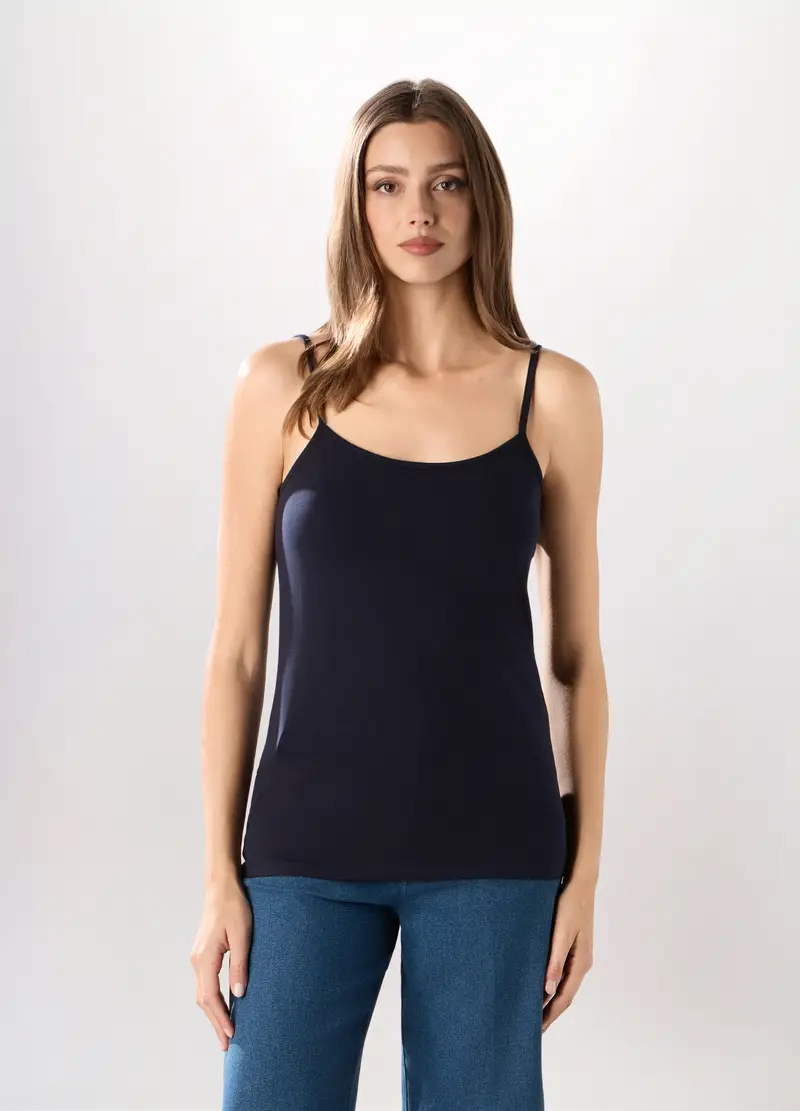 Canotta In Cotone Stretch Donna, Blu scuro