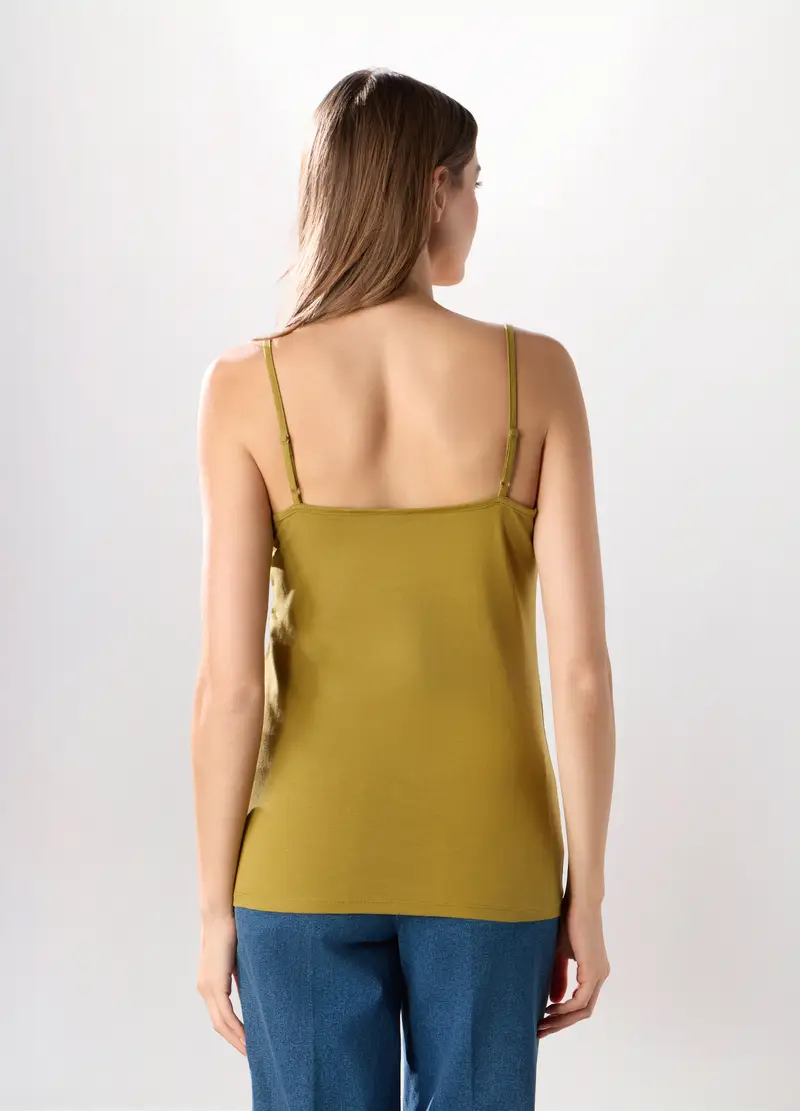 Canotta In Cotone Stretch Donna, Giallo senape miniatura 2
