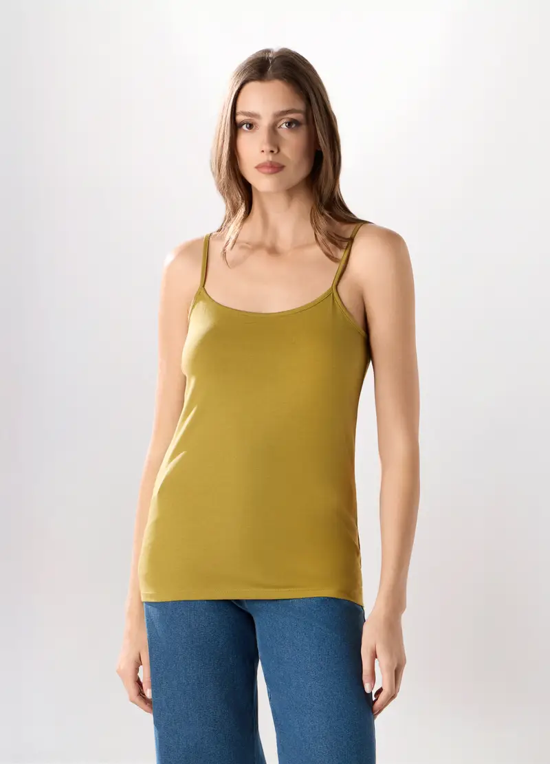 Canotta In Cotone Stretch Donna, Giallo senape