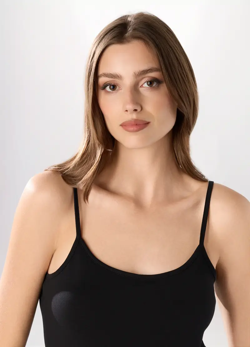 , Canotta In Cotone Stretch Donna, Nero miniatura 3