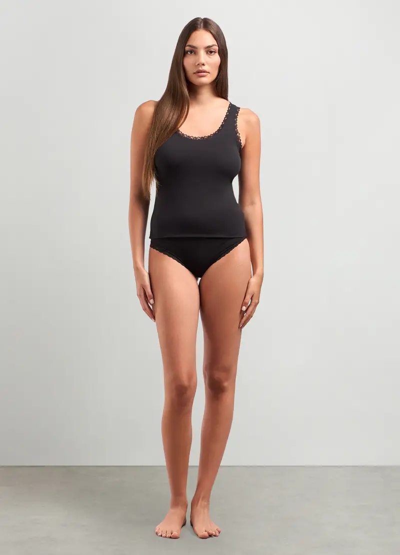 Canotta In Cotone Stretch Donna, Nero