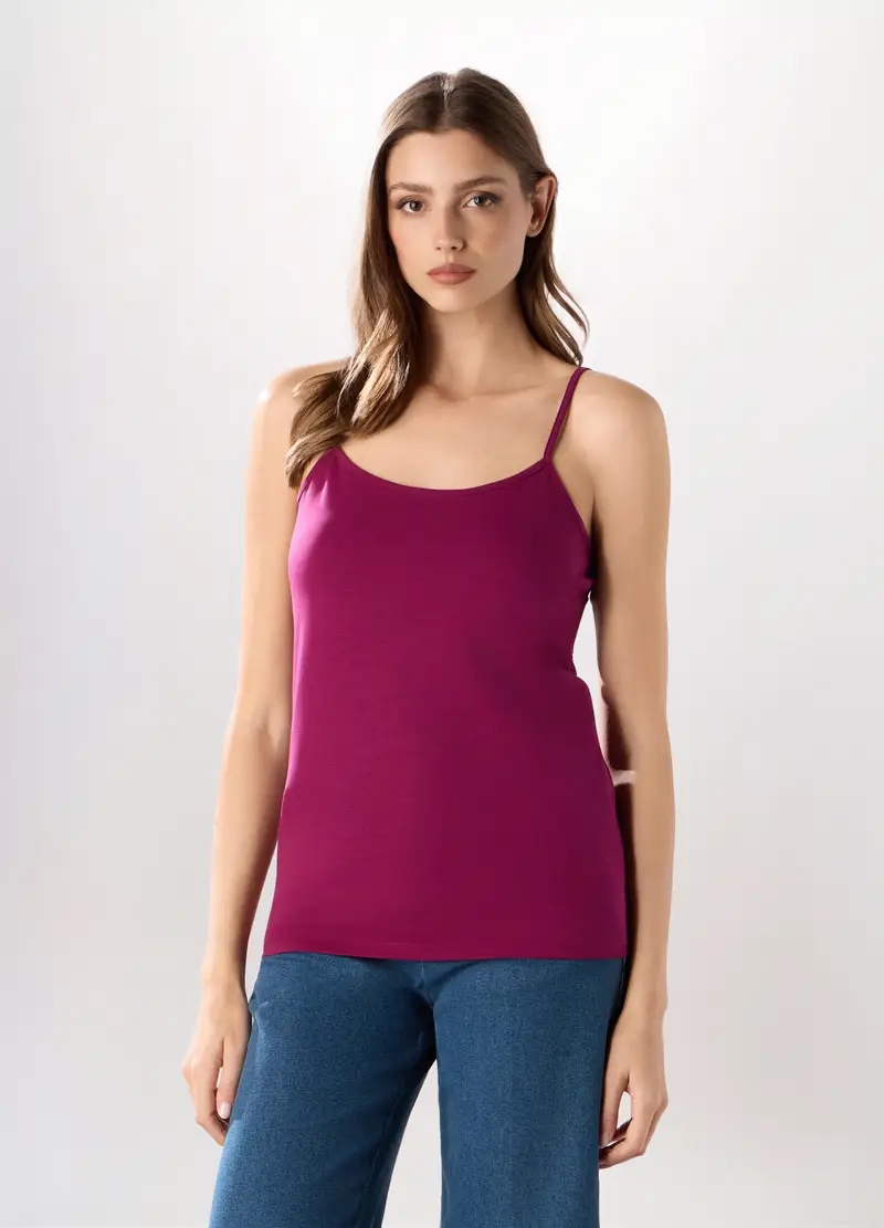 Canotta In Cotone Stretch Donna, Rosso burgundy