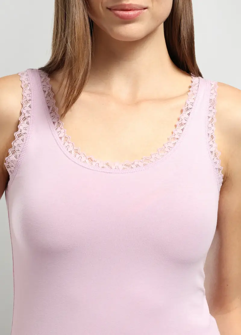 Canotta In Cotone Stretch Donna, Viola lilla miniatura 3