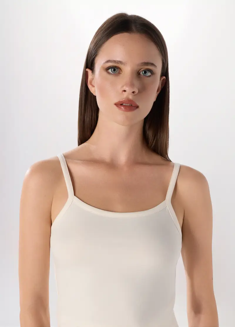 Canotta In Intima In Cotone Stretch Donna, Bianco miniatura 3