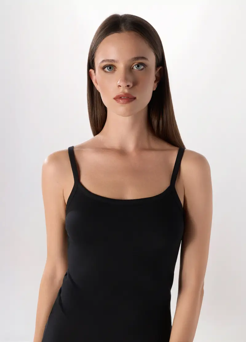 Canotta In Intima In Cotone Stretch Donna, Nero miniatura 3