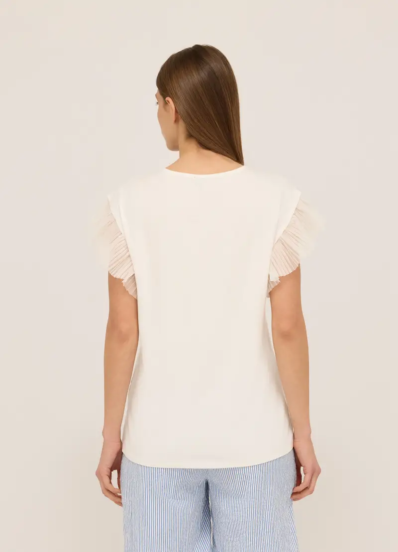 Canotta In Jersey Di Cotone Stretch Donna, Bianco gesso miniatura 2