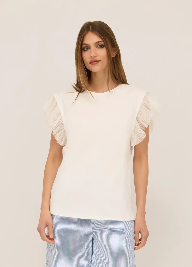 Canotta In Jersey Di Cotone Stretch Donna, Bianco gesso