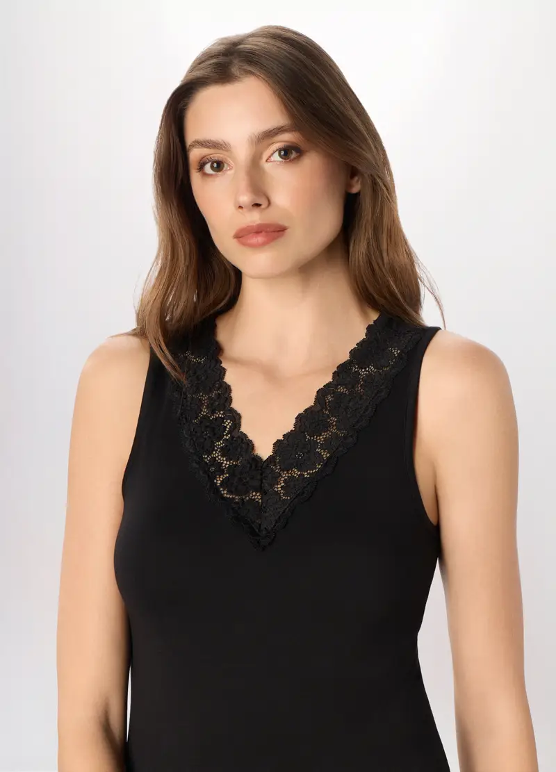 Canotta In Jersey Di Cotone Stretch Donna, Nero miniatura 3