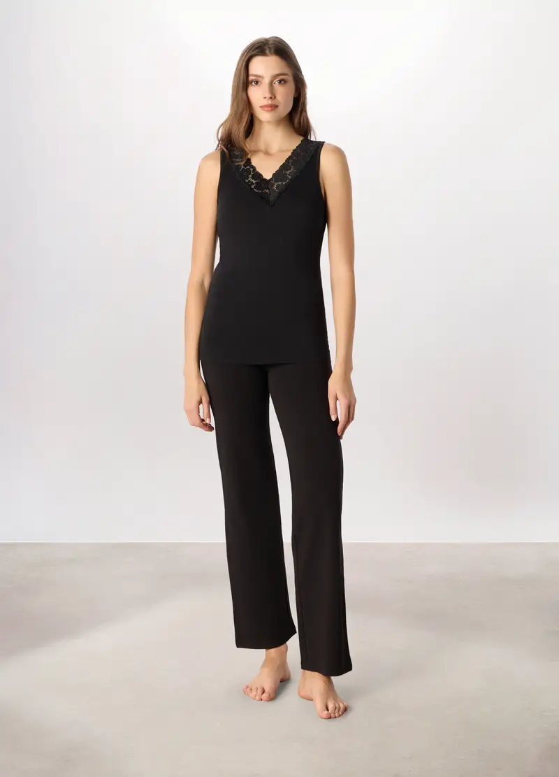 Canotta In Jersey Di Cotone Stretch Donna, Nero