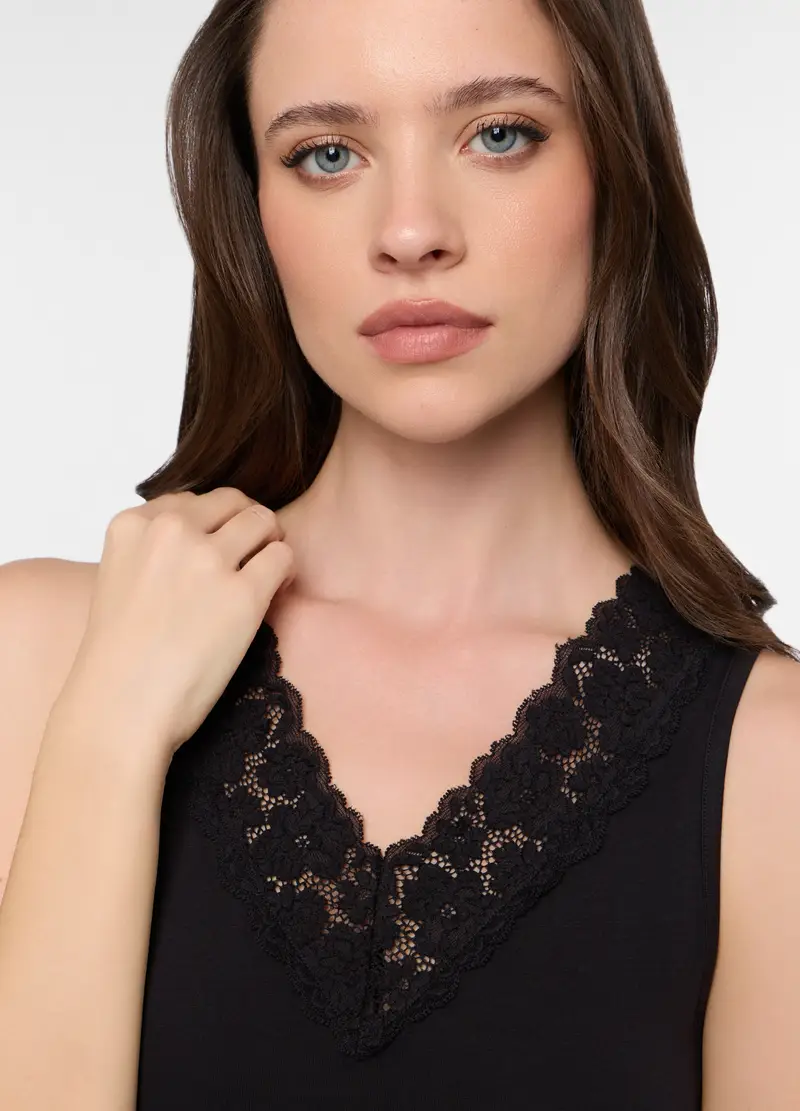 Canotta In Jersey Di Cotone Stretch Donna, Nero miniatura 3