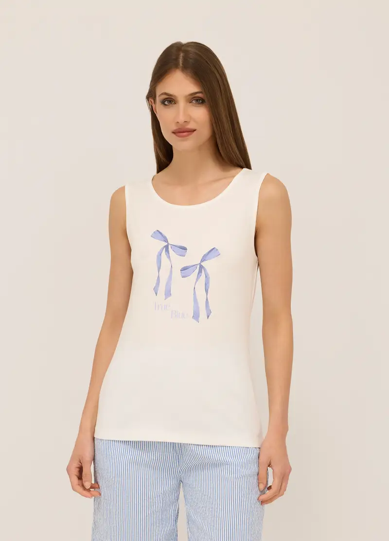 Canotta In Jersey Di Puro Cotone Donna, Bianco