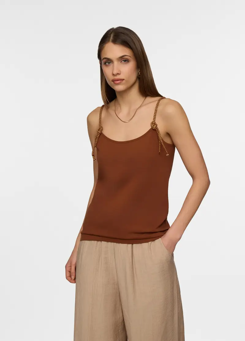Canotta In Jersey Di Puro Cotone Donna, Marrone scuro