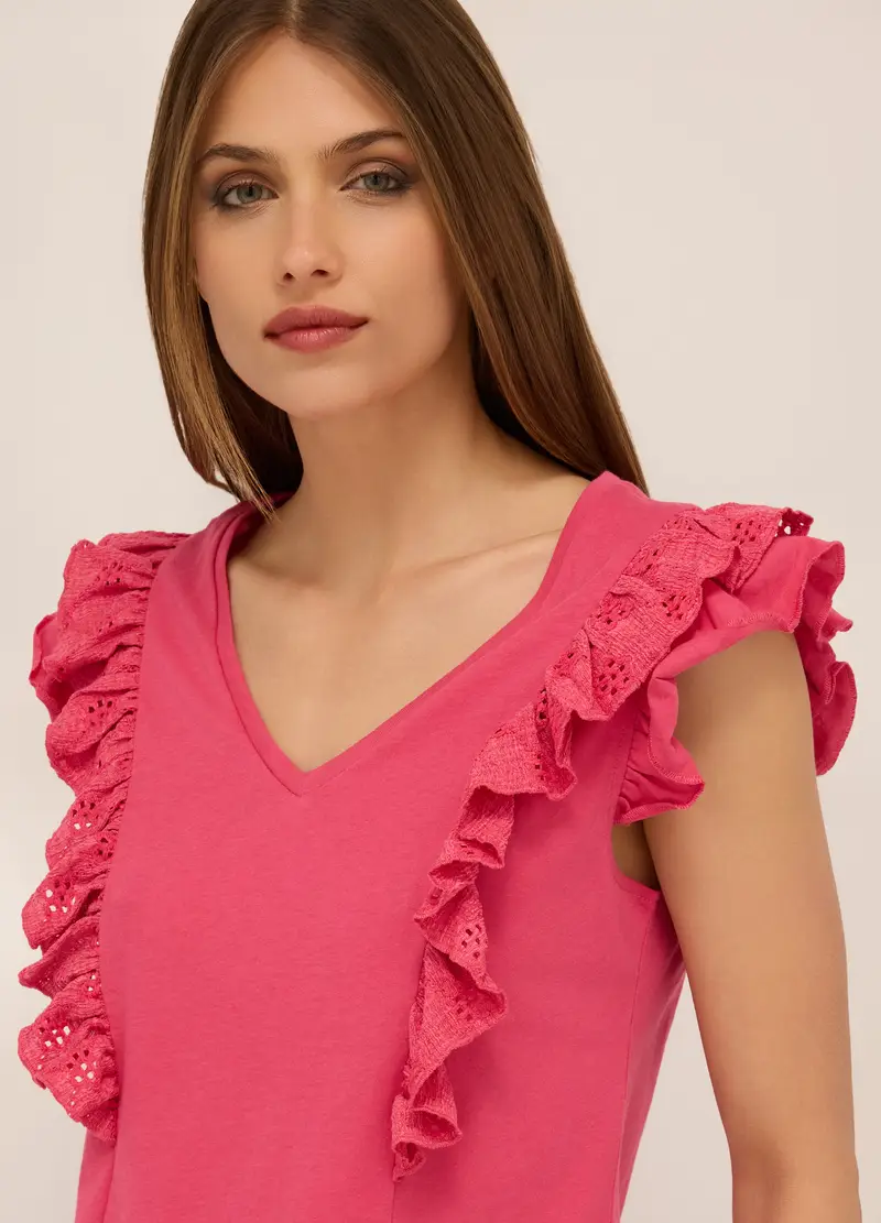 Canotta In Jersey Di Puro Cotone Donna, Rosa scuro miniatura 3