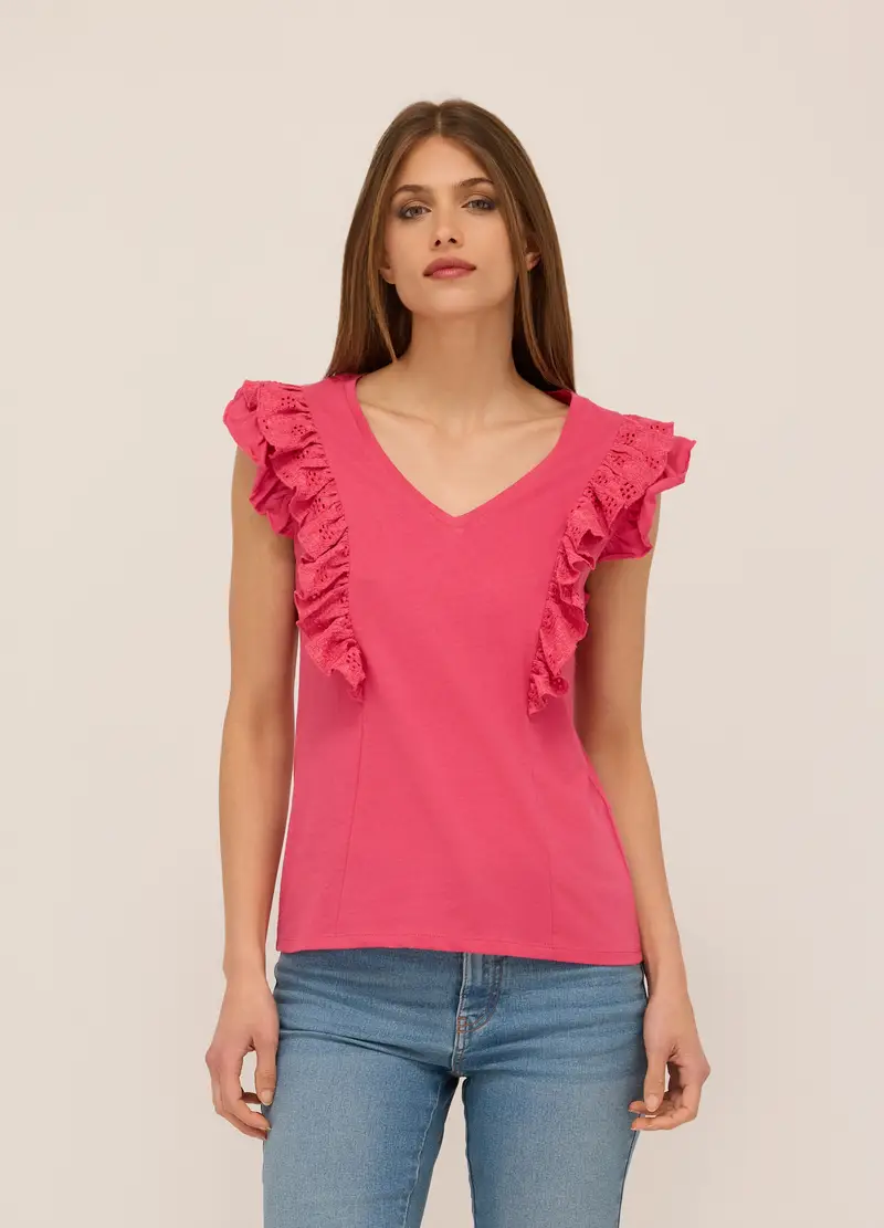 Canotta In Jersey Di Puro Cotone Donna, Rosa scuro