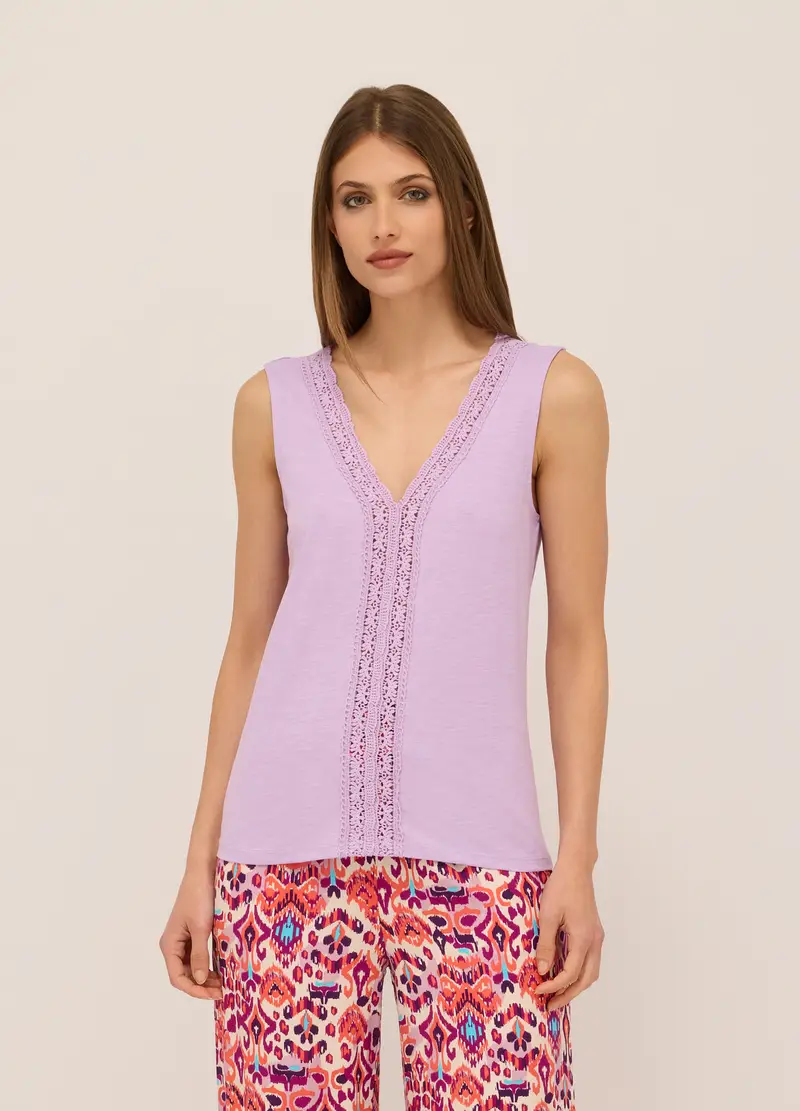 Canotta In Jersey Di Puro Cotone Donna, Viola lilla