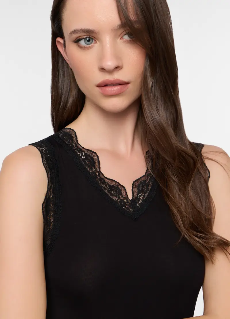 Canotta In Jersey Di Viscosa Stretch Donna, Nero miniatura 3