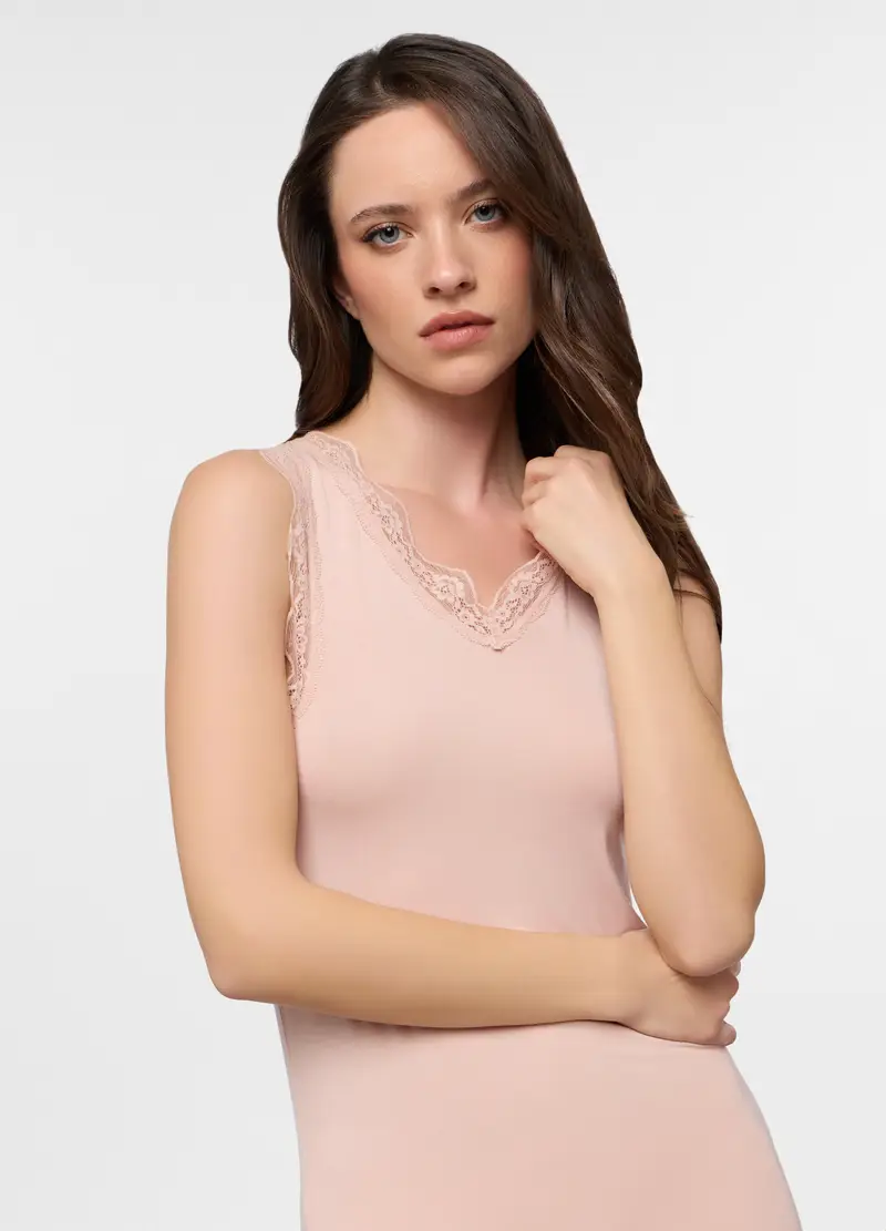 Canotta In Jersey Di Viscosa Stretch Donna, Rosa chiaro miniatura 3