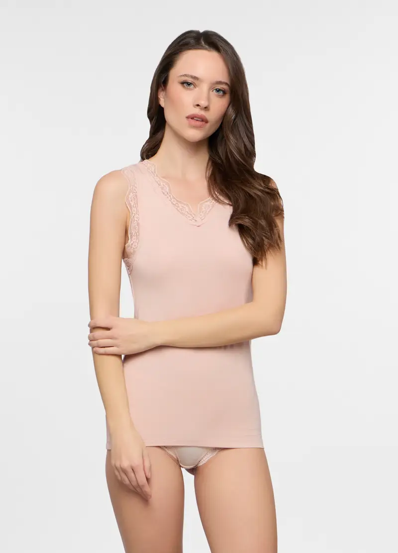Canotta In Jersey Di Viscosa Stretch Donna, Rosa chiaro