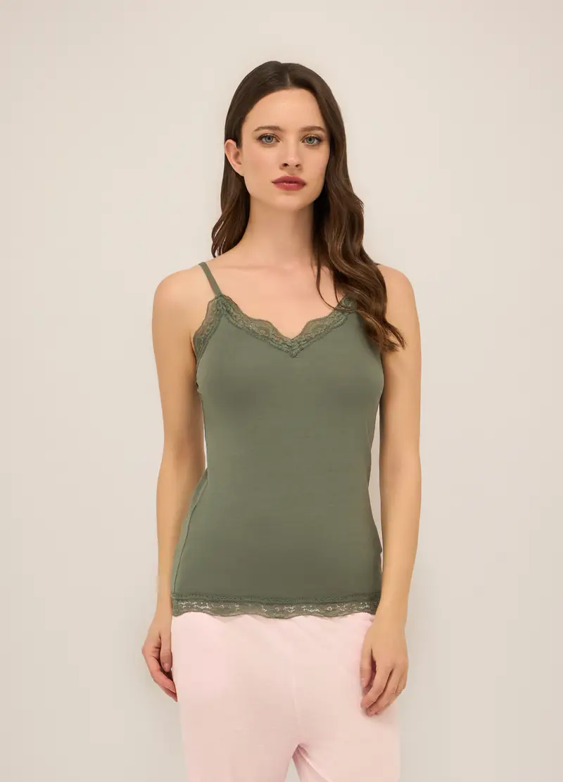 Upim, Canotta In Jersey Di Viscosa Stretch Donna, Verde oliva, Taglia: S
