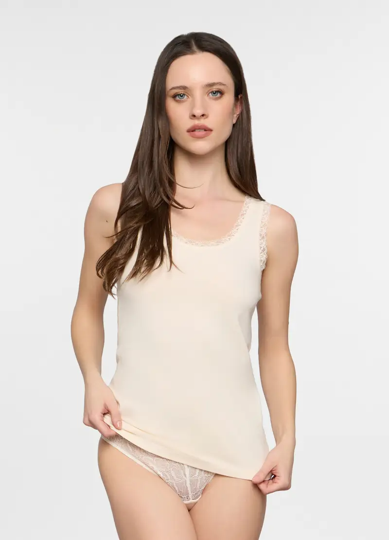 Canotta In Jersey Stretch Donna, Bianco avorio