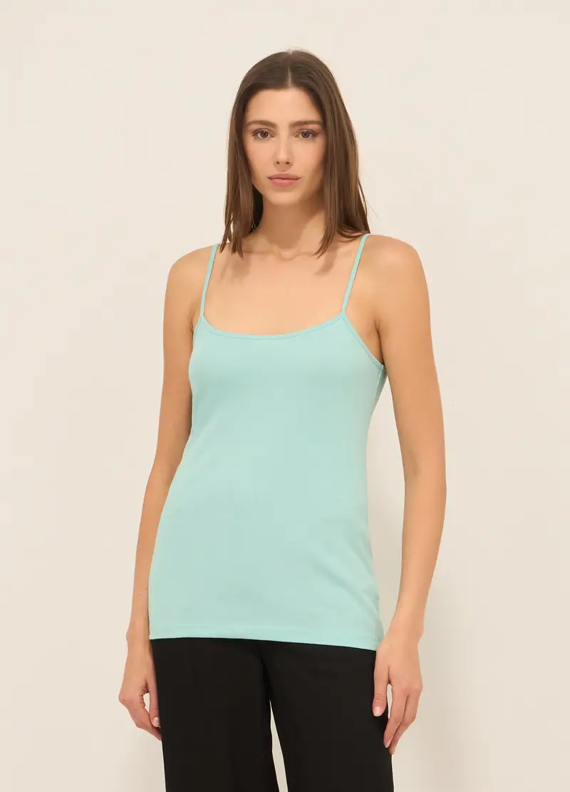 Canotta In Puro Cotone Donna, Azzurro acqua