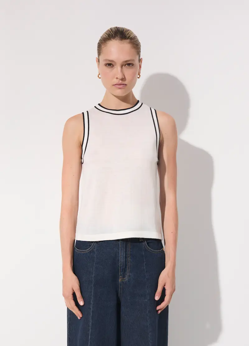 Canotta In Tricot Misto Lana Donna, Unisex, Bianco miniatura 2