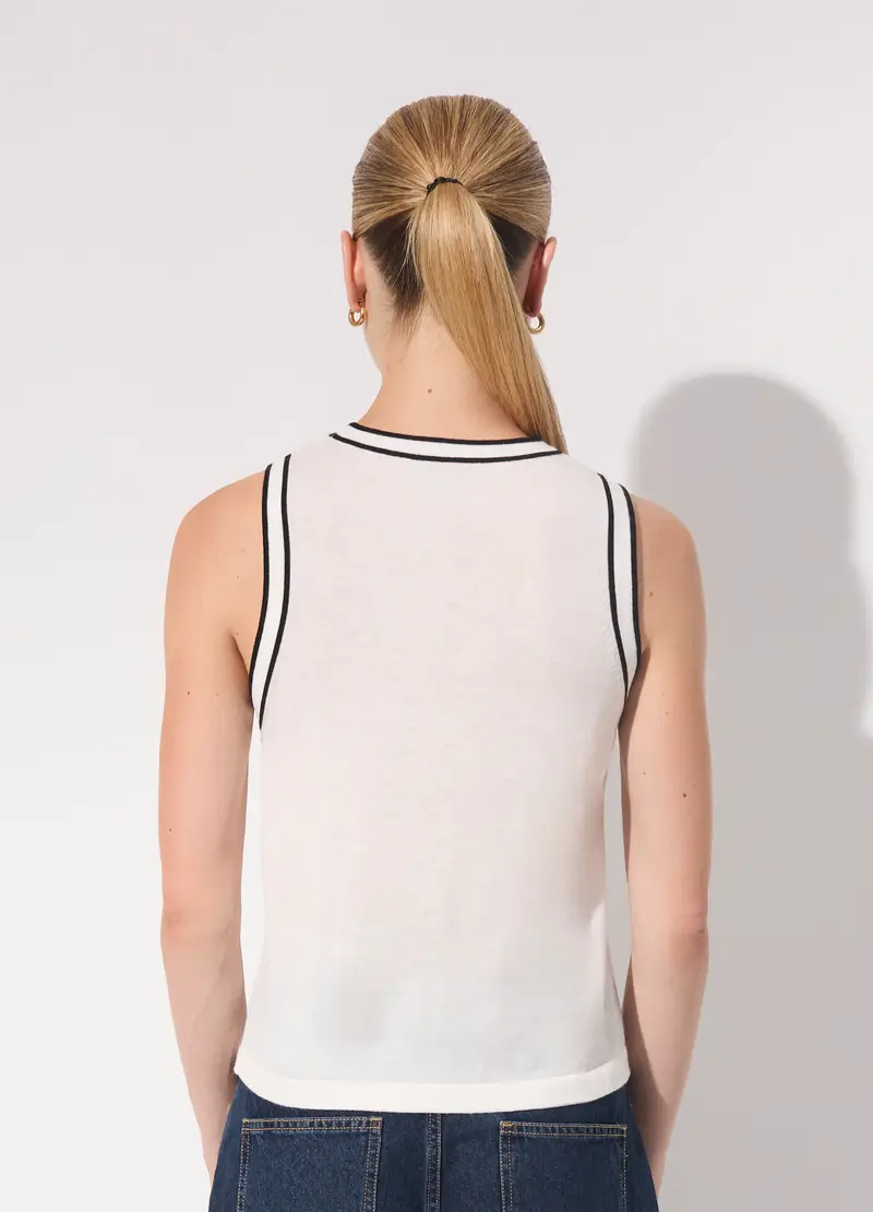 Canotta In Tricot Misto Lana Donna, Unisex, Bianco miniatura 3