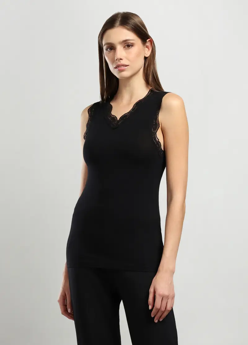 Canotta In Viscosa Di Bamboo Stretch Donna, Nero