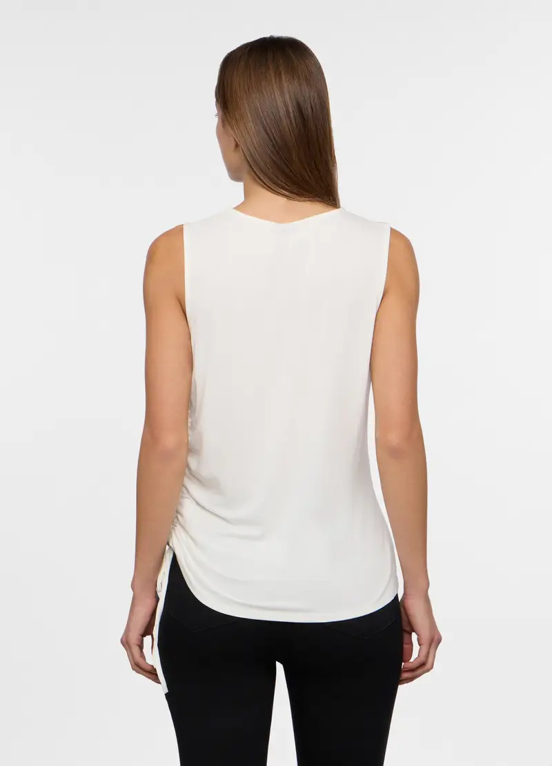 Canotta In Viscosa Stretch Donna, Bianco panna miniatura 2