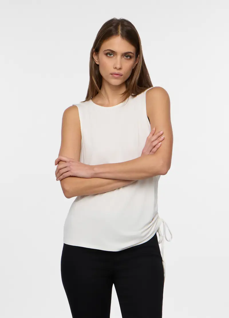 Canotta In Viscosa Stretch Donna, Bianco panna