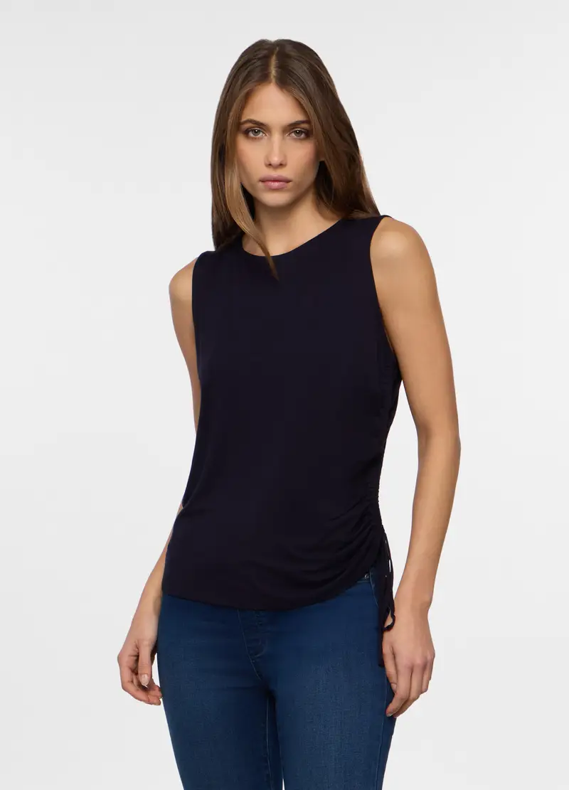Canotta In Viscosa Stretch Donna, Blu navy miniatura 3