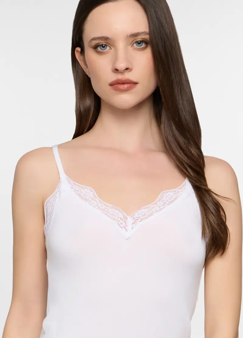 Canotta Intima Con Scollo A V Stretch Donna, Bianco gesso miniatura 3