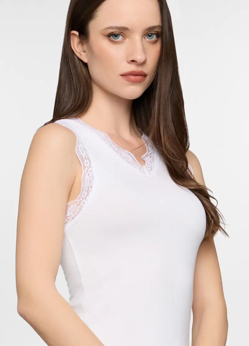 Canotta Intima Con Scollo A V Stretch Donna, Bianco gesso miniatura 3